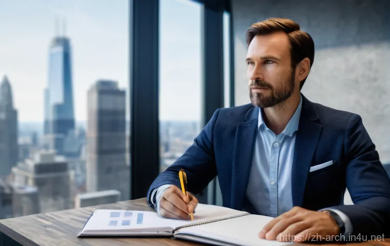 건축사로서의 고객 관리 기술 - **Prompt:** A highly detailed, realistic photograph of a male architect in his late 30s, dressed in ...
