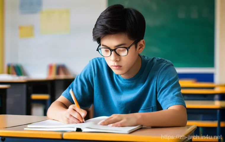 건축기사 실기시험에서 주의할 점 - **Prompt 1: Focused Exam Preparation**
    "A diligent young male student, approximately 18-22 years...